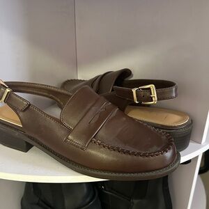 Nicole Miller Brown Leather Loafers with Buckle